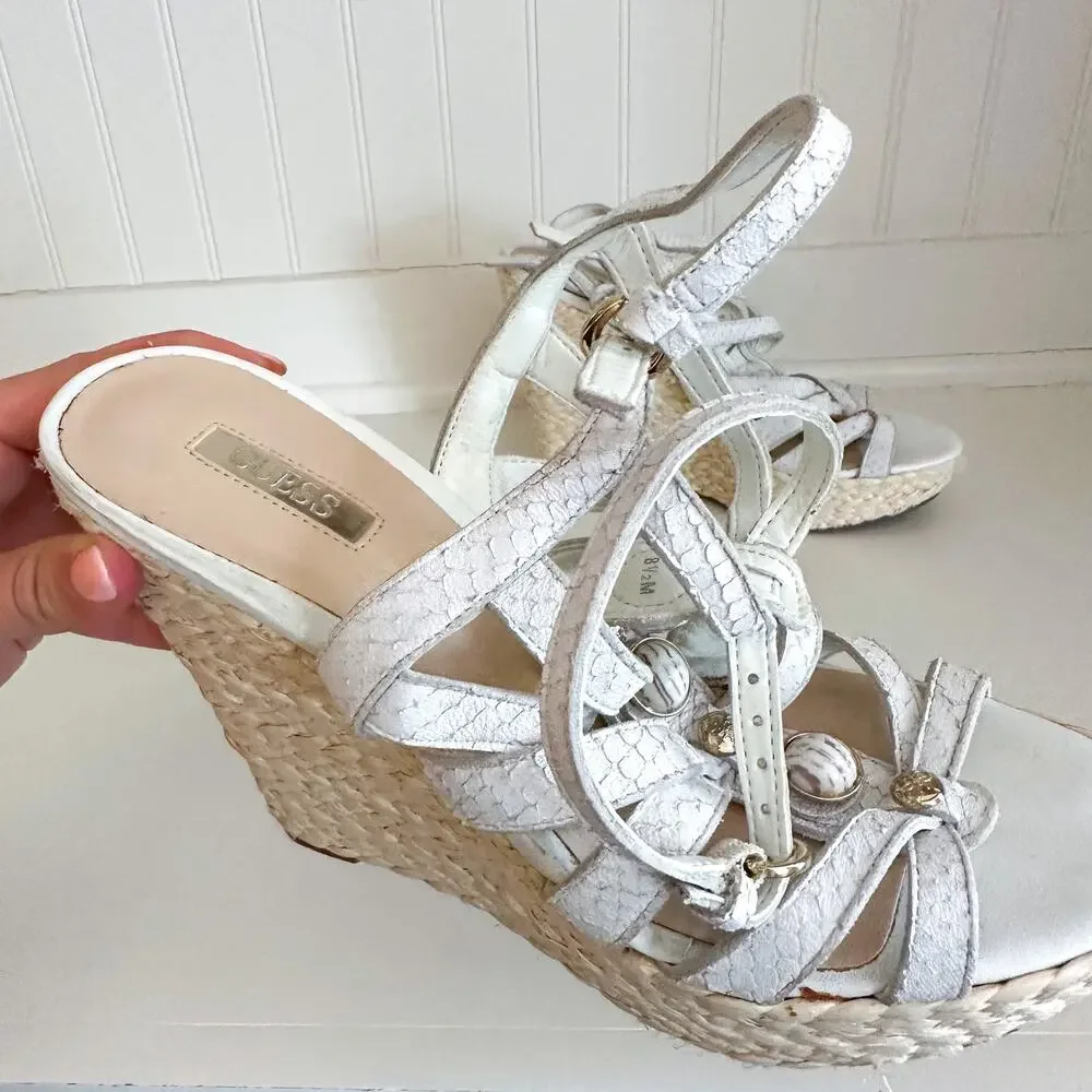 Guess White Wedge Sandals